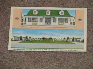 LORD CLARENDON COTTAGE COURT US 15 & US 301 SUMMERTON, S.C., UNUSED VINTAGE CARD