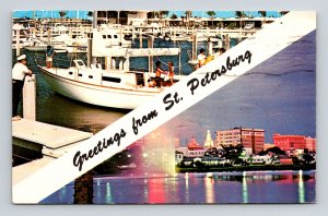 Greetings St Petersburg Florida Scenic Multi View Chrome Cancel WOB Postcard