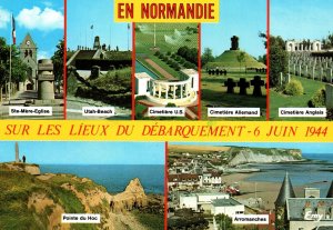CONTINENTAL SIZE POSTCARD MULTIPLE VIEW OF D-DAY BEACHES AT NORMANDY FRANCE