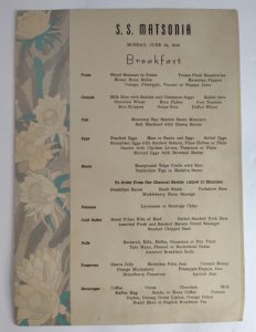 Lot 2 SS Matsonia Vintage Matson Lines Breakfast & Lunch Menu June 24 1940