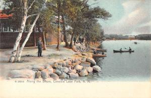 Canobie Lake Park New Hampshire scenic view boats shoreline antique pc Y14915 