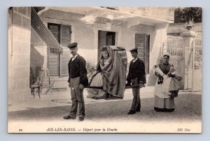 AIX-LES-BAINS FRANCE DEPART POUR LA DOUCHE GOING TO THE BATH POSTCARD (c.1910)