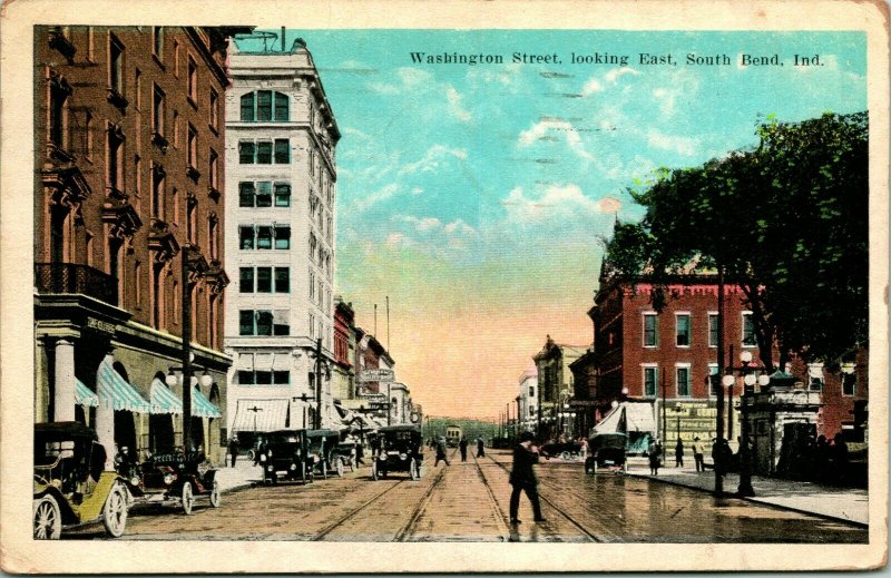 Vtg Tarjeta Postal 1922 South Doblar En Indiana Washington Calle Aspecto East