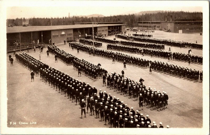 RPPC Navy Chow Line, Farragut Naval Training Station ID Vintage Postcard C74