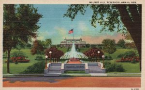 Vintage Postcard Walnut Hill Reservoir Fountain Omaha Nebraska Eric Nelson Pub.