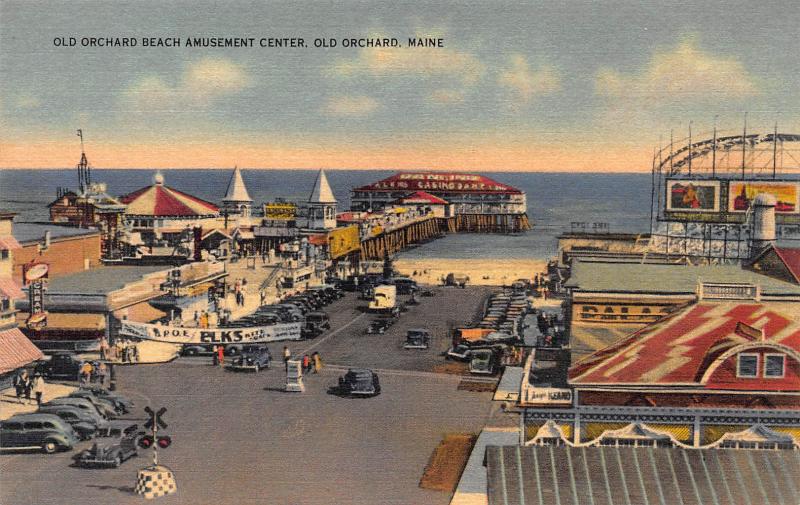 Orchard Beach Amusement Center, Old Orchard, ME, Early Linen Postcard, Unused