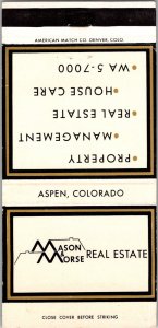 Vintage Matchbook Cover Mason & Morse Real Estate Aspen, Colorado MB178