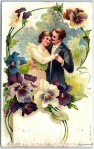 Postcard - Love/Romance Greeting Card with Flowers Lovers Art Print