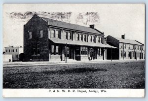 Antigo Wisconsin WI Postcard C&NWRR Depot Exterior Building 1915 Vintage Antique