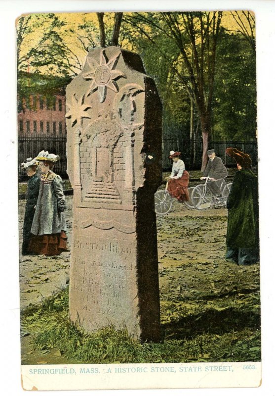 MA - Springfield. Boston Road Historic Stone on State Street