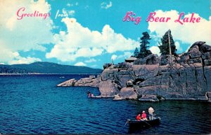 California Greetings From Big Bear Lake Fishing Scene 1966