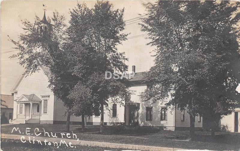 <A15> MAINE Me Real Photo RPPC Postcard c1910 CLINTON M.E. Church Building 