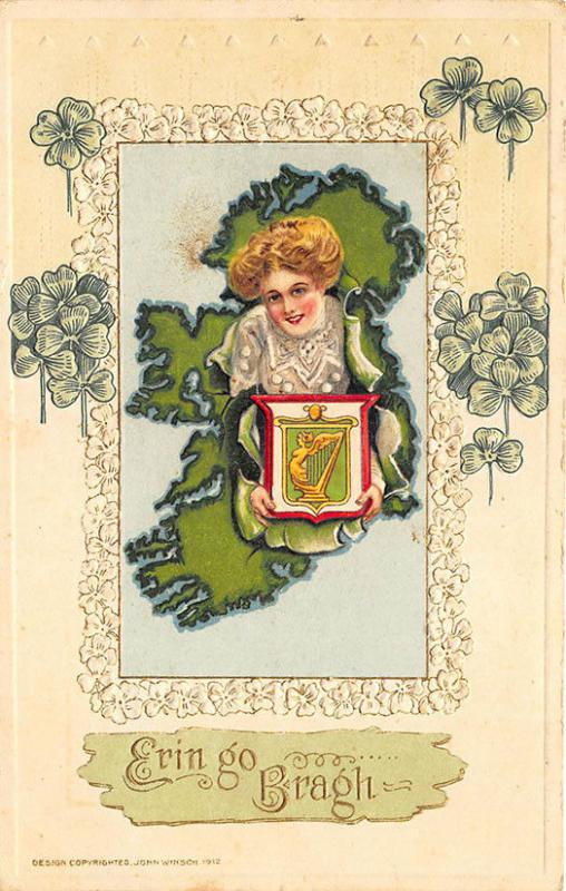 John Winsch Erin Go Bragh Woman Original Embossed St Patrick's Day Postcard