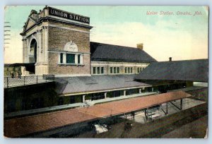 1909 Omaha Nebraska NE Vintage Postcard Union Station Building Exterior Posted