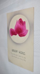 Birthday Wishes Pink Flower Postcard Printed in Germany