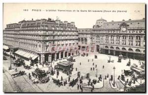 Paris Postcard Old & # 39hotel the terminal and Gare St Lazare (Le Havre cour...