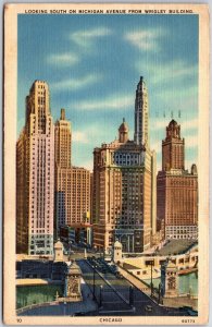 1938 Looking S Michigan Ave. From Wrigley Building Chicago IL Posted Postcard