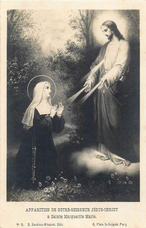 Apparition de Notre Seigneur Jesus Christ a Sainte Marguerite Marie vtg postcard