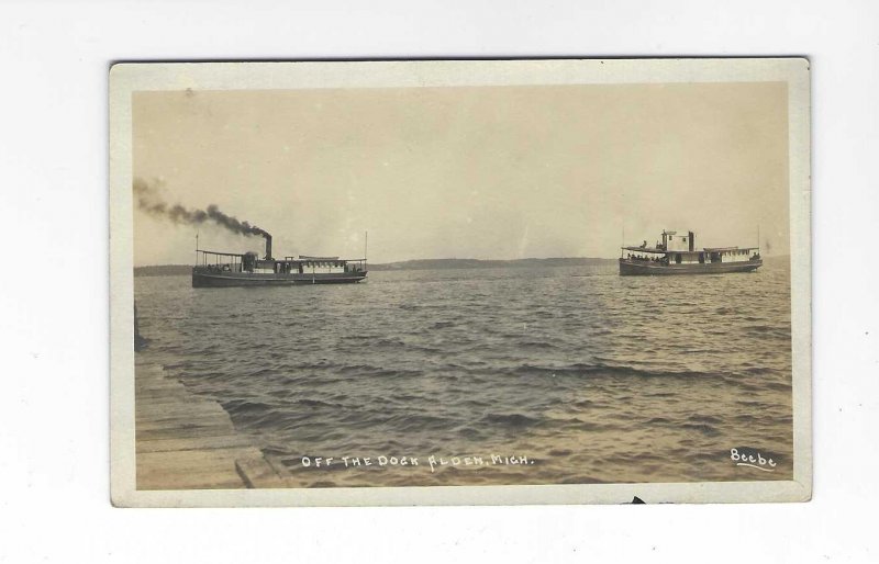 Vtg 1904-1918 RPPC AZO Off The Dock, Michigan - Boats Postcard