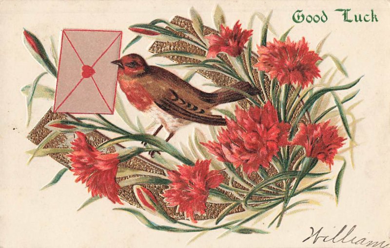 c1910 Songbird Bird Flowers Envelope Good Luck Germany P448 