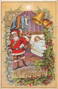 G59/ Santa Claus Christmas Postcard c1910 Stockings Child Sleep 18