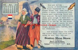 Advertising Postcard, 1911 June Calendar, Boston Shoe Store, Salem New York