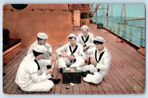 c1910's US Navy Sailor Playing Cards On Board United State Warship Postcard