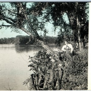 c1900s Madison, IA Mississippi River Fort Woman Shore A88