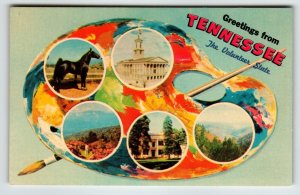 Postcard Greetings From Tennessee Chrome Paint Pallet Paintbrush Volunteer State
