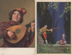 Theorbo Long Neck Lute Antique Romantic German 2x Postcard