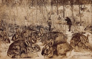 J83/ Interesting RPPC Postcard Exaggeration Comic Rabbit Hunting 169