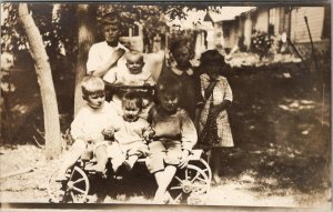 RPPC The Cutest Children on Wagon Barefoot Smiles Real Photo Postcard V8