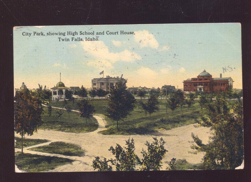 TWIN FALLS IDAHO CITY PARK HIGH SCHOOL COURT HOUSE VINTAGE POSTCARD