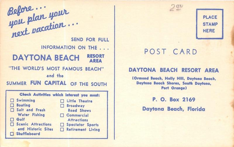 Daytona Beach Florida~People/Cars on Beach~Hotels~Tower~Resort Advertisement Bk