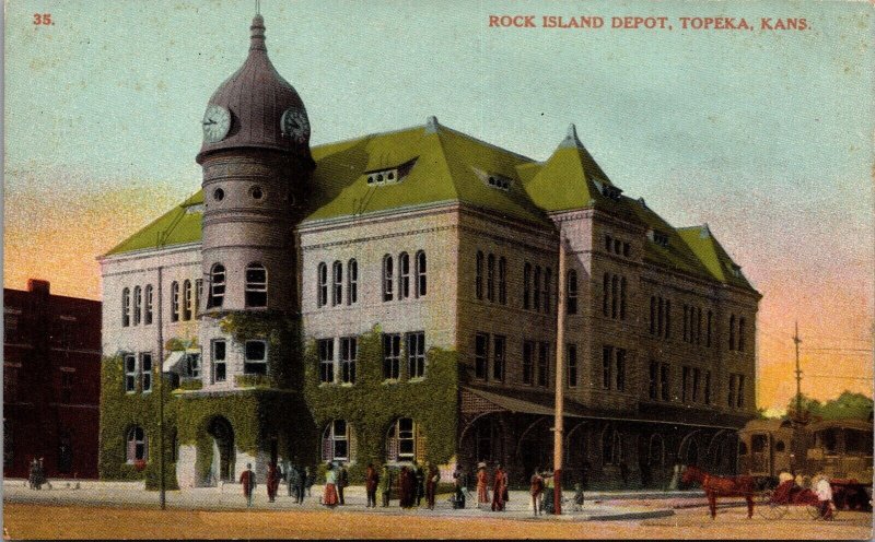 Postcard Rock Island Railroad Depot in Topeka, Kansas