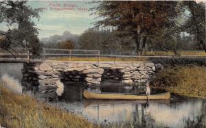 WEST BRIDGEWATER MASSACHUSETTS PRATTS STONE BRIDGE~MAN IN CANOE POSTCARD 1910s