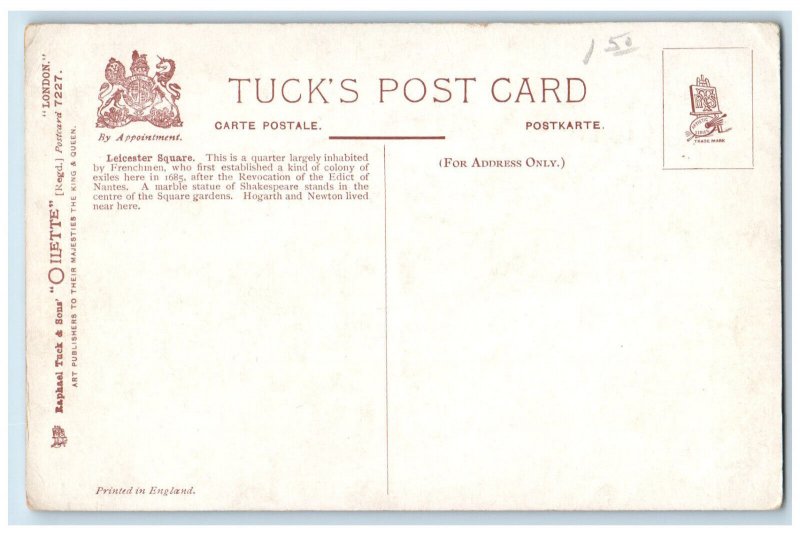 c1910 Leicester Square London England Antique Oilette Tuck Art Postcard