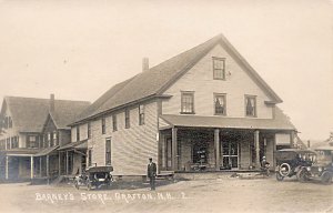 Grafton NH Barney's Store Storefront Old Automobiles, Real Photo Postcard