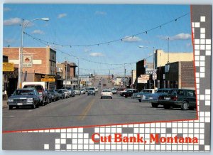 Cut Bank Montana Postcard Glacier County Street View Classic Cars c1960 Unposted