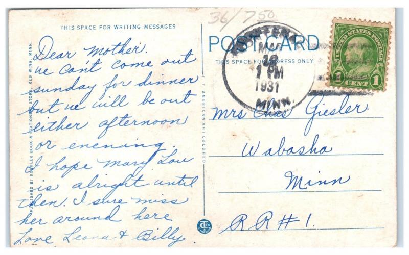 1931 Railroad Bridge View from Barn Hill, Red Wing, MN Postcard