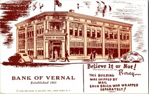 Bank of Vernal UT with Ripley Believe It or Not Fact Vintage Postcard R44