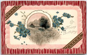 Postcard - A Happy Birthday with Flowers Embossed Art Print