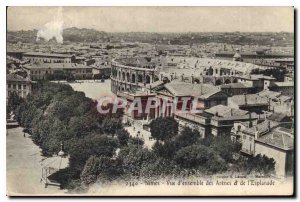 Postcard Old Nimes overview of Arenes and the Esplanade