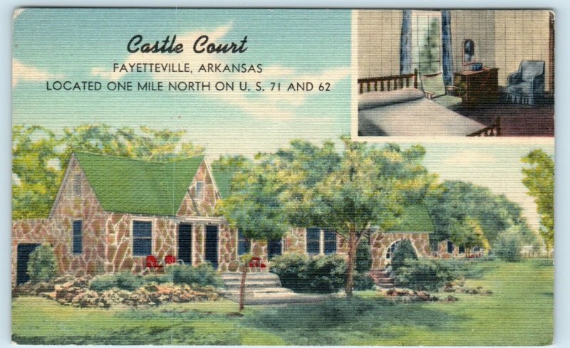 FAYETTEVILLE, AR Arkansas  CASTLE  COURT  c1940s   Linen  Roadside    Postcard 