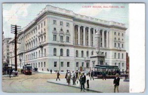 Pre-1907 BALTIMORE MARYLAND MD COURT HOUSE TROLLEY CARS BOSSELMAN POSTCARD