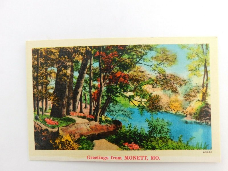 Greetings From Monett Missouri River Nature Linen Vintage Postcard