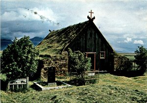 Víðimýri Church, Skagafjord, Iceland, oldest turf church,  Postcard