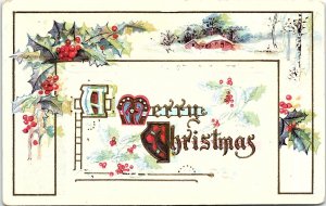 1914 MERRY CHRISTMAS HOLLY SCENIC KENESAW NEBRASKA EMBOSSED POSTCARD 39-260