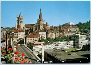 Postcard - The Cathedral and the Bessières bridge - Lausanne, Switzerland