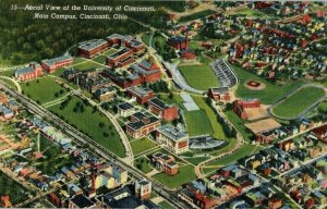 Aerial View Postcard University of Cincinnati Main Campus Burnett Woods Ohio